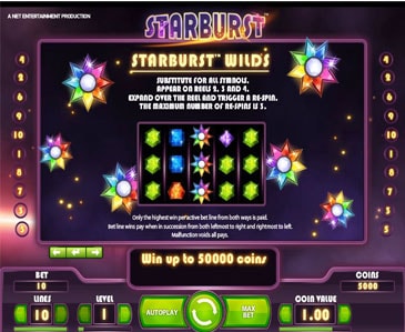 Игровой автомат Starburst с бонусом и выводом